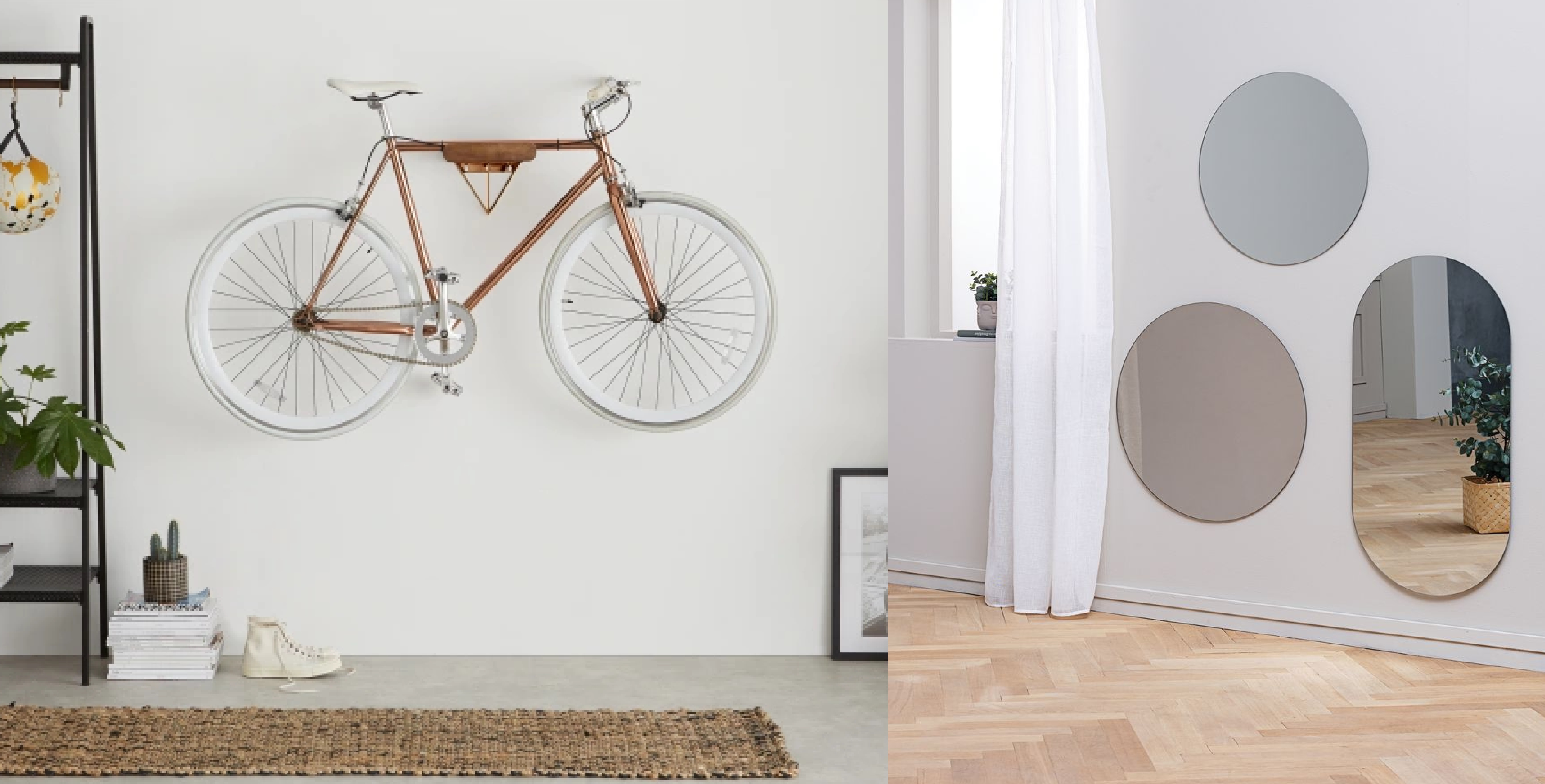 Woonfavorieten; rotan kinderbed, ovale spiegel en fietsenhanger met koperen touch